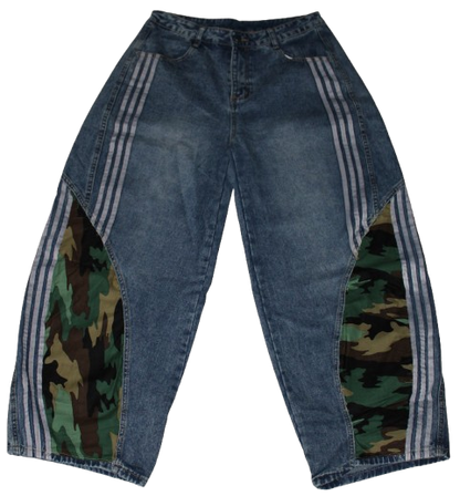 camo print barrel jeans