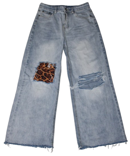 Cheetah print baggy distressed jeans