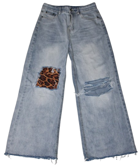 Cheetah print baggy distressed jeans (Pre-Order)