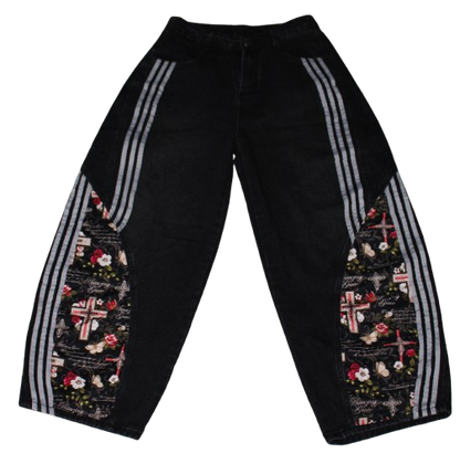 floral print barrel jeans
