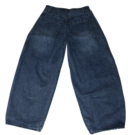 Grey print barrel jeans