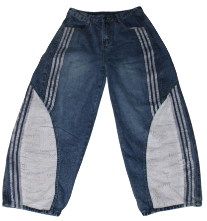 Grey print barrel jeans
